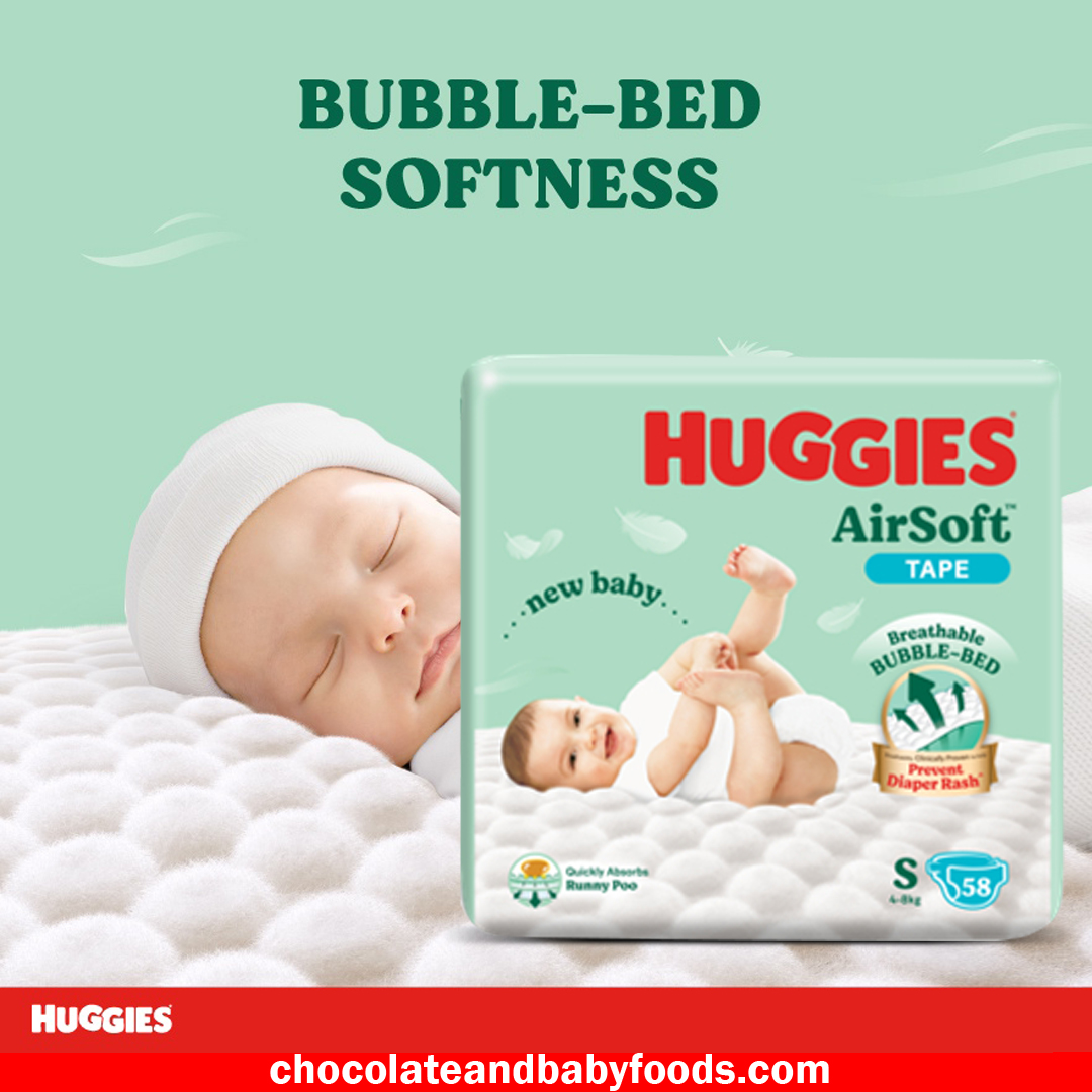 Huggies Air Soft Diapers S (4-8kg) 58pcs Belt System