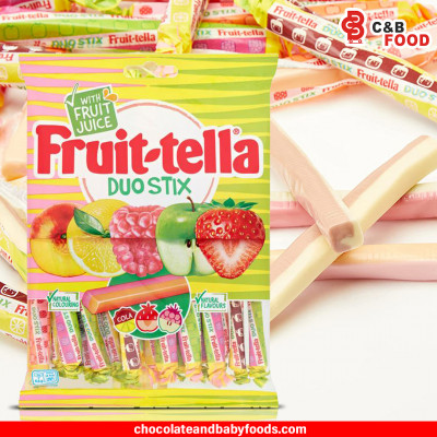 Fruit-tella Duo Stix Assorted Chewy with Strawberry/Peach, Cola/Lemon and Raspberry/Apple Flavours 160G
