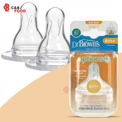 Dr Brown's Natural Flow (Option + Wide-Neck Level 3) 2 Silicone Teats 6m+