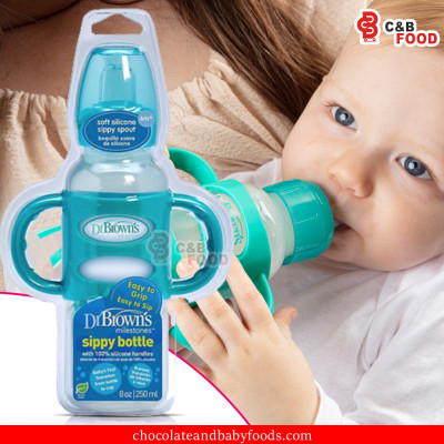 Dr Brown's Milestones Sippy Bottle with 100% Silicone Handle (Aqua)