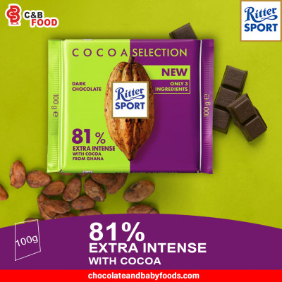 Ritter Sport Dark Chocolate 81% Extra Intense with Cocoa 100G