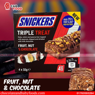 Snickers Triple Treat Fruit, Nut & Chocolate 4 Bars 128G