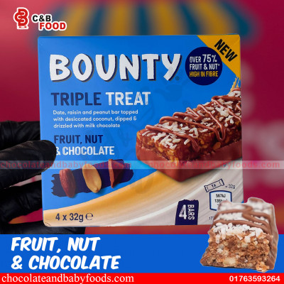 Bounty Triple Treat Fruit, Nut & Chocolate 4 Bars 128G