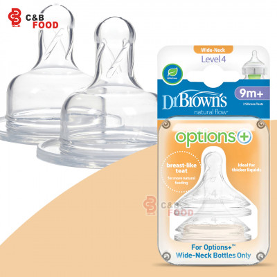 Dr Brown's Natural Flow (Option + Wide-Neck Level 4) 2 Silicone Teats 9m+