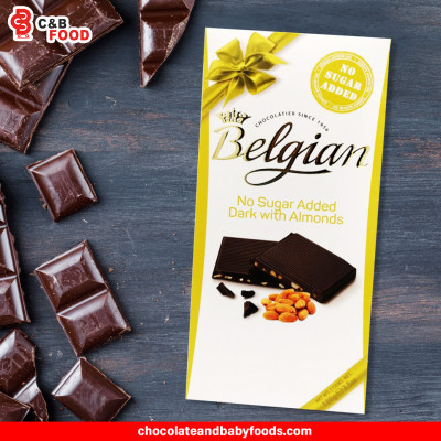 Belgian No Sugar Added Dark with Almonds Chocolate Bar 100g