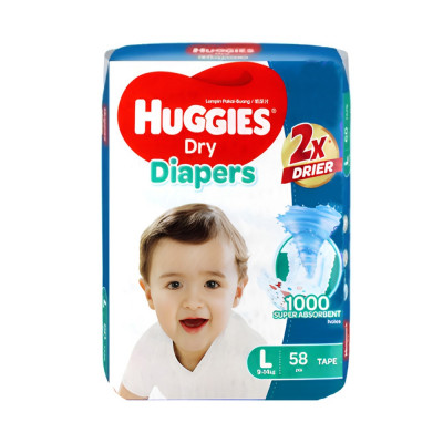 Huggies  Dry Tape Size- L (9-14KG) 58 pc's