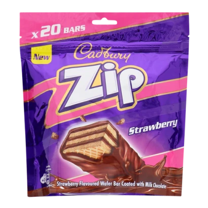 Cadbury Zip Strawberry Flavor Wafer Bar Coated with Milk Chocolate (20 Bars) 160G