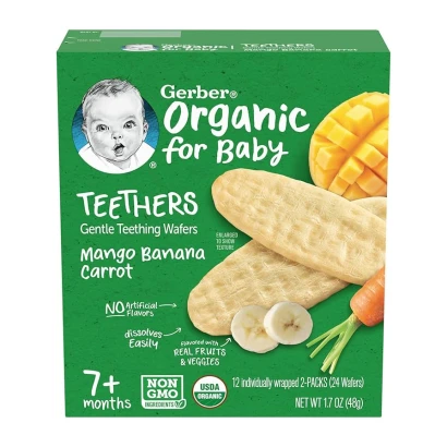 Gerber Organic Teether Mango Banana Carrot Gentle Teething Wafers (From 7+mnths) 48gm