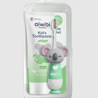 Aiwibi Kid's Toothpaste & Toothbrush Set (Green apple flavour)