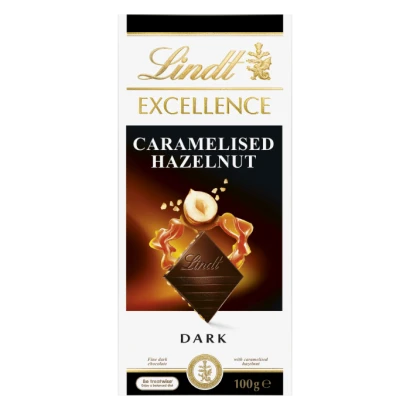 Lindt Excellence caramielised Hazelnut Intense Dark Chocolate 100gm